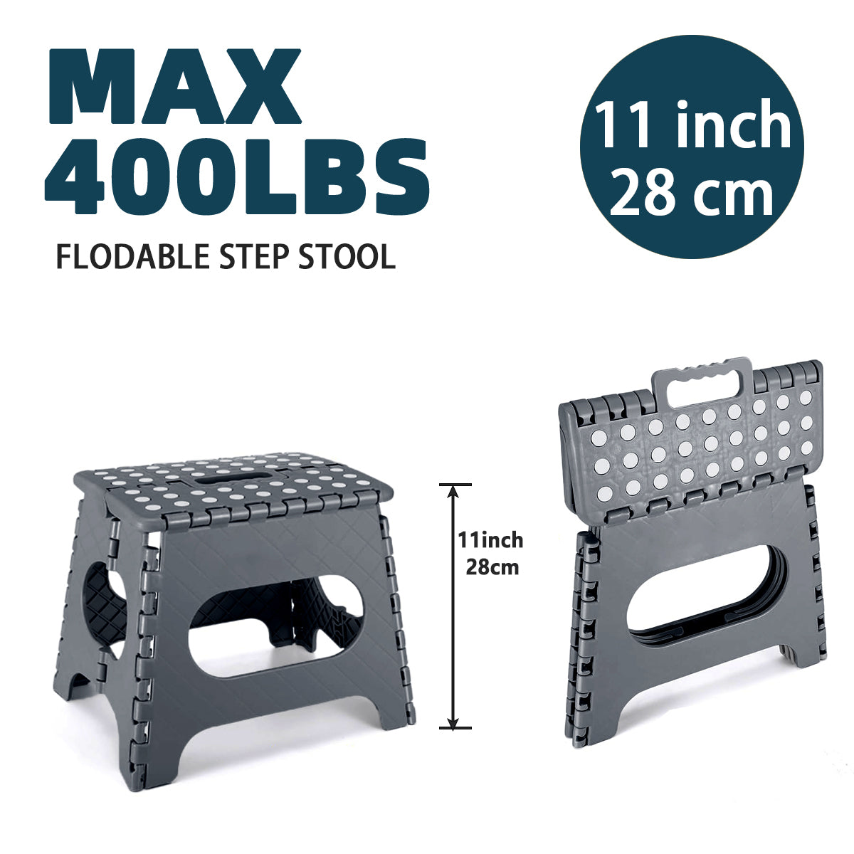 YOONISPRO Heavy Duty Foldable Step Stool for Adults 7.5-18 Inch - Collapsible Plastic Stool with Non-Slip Surface in Gray, Multi-Height for Kitchen Bathroom Bedroom (7.5/9/11/13/16/18 inch)