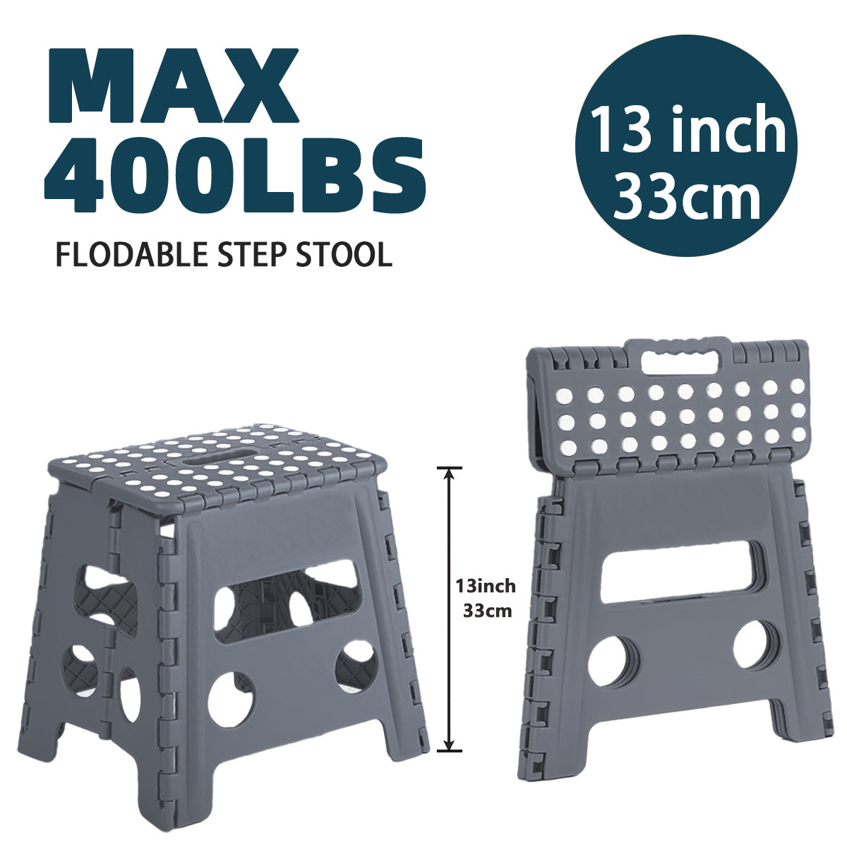 YOONISPRO Heavy Duty Foldable Step Stool for Adults 7.5-18 Inch - Collapsible Plastic Stool with Non-Slip Surface in Gray, Multi-Height for Kitchen Bathroom Bedroom (7.5/9/11/13/16/18 inch)