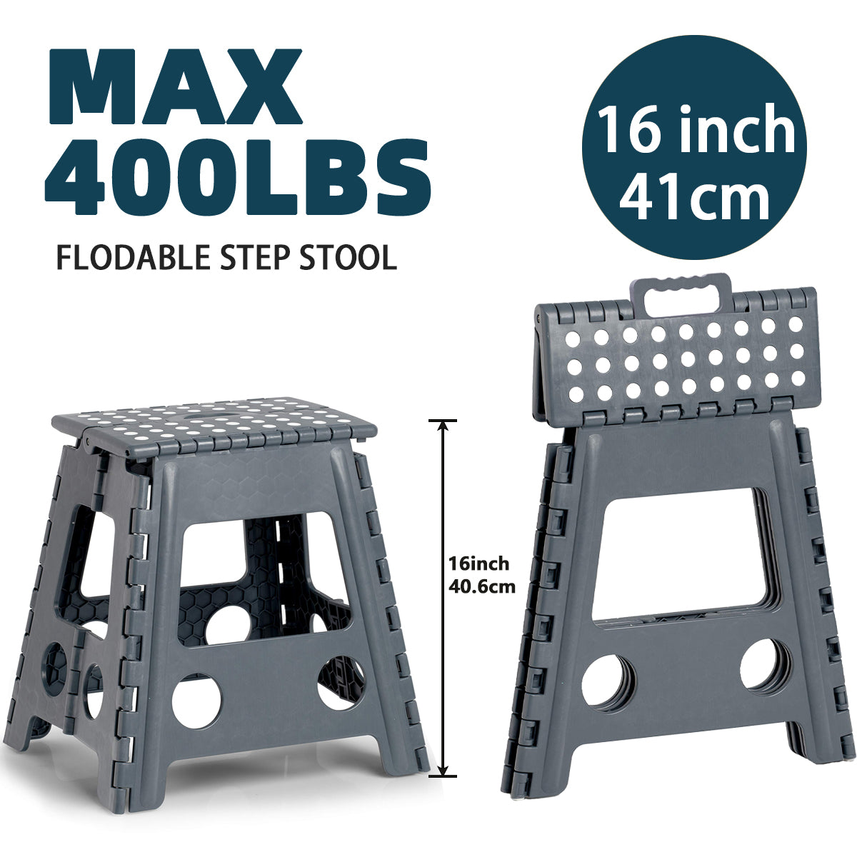 YOONISPRO Heavy Duty Foldable Step Stool for Adults 7.5-18 Inch - Collapsible Plastic Stool with Non-Slip Surface in Gray, Multi-Height for Kitchen Bathroom Bedroom (7.5/9/11/13/16/18 inch)