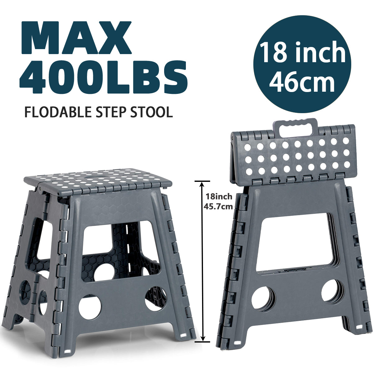 YOONISPRO Heavy Duty Foldable Step Stool for Adults 7.5-18 Inch - Collapsible Plastic Stool with Non-Slip Surface in Gray, Multi-Height for Kitchen Bathroom Bedroom (7.5/9/11/13/16/18 inch)