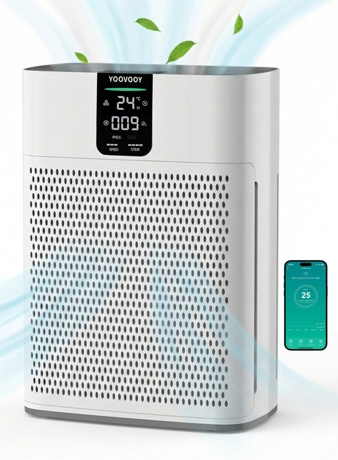 Smart  Air Purifier for Home Large Room, Up to 100㎡, PM2.5 Air Quality Display, TRUE HEPA Air Purifier, App or Touch Control, 22dB Sleep Mode, Air Cleaner for Pets, Dust, Smoke, Pollen & Odor