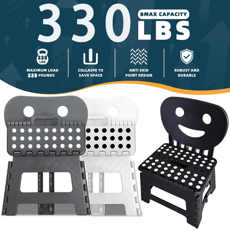 YOONISPRO Folding Step Stool - 2-in-1 Foldable Chair & Step Stool with Backrest, Heavy Duty Plastic Non-Slip Surface Collapsible Design with Easy Carry Handles for Kitchen Bathroom Bedroom, for Adults (Black, White, Grey)