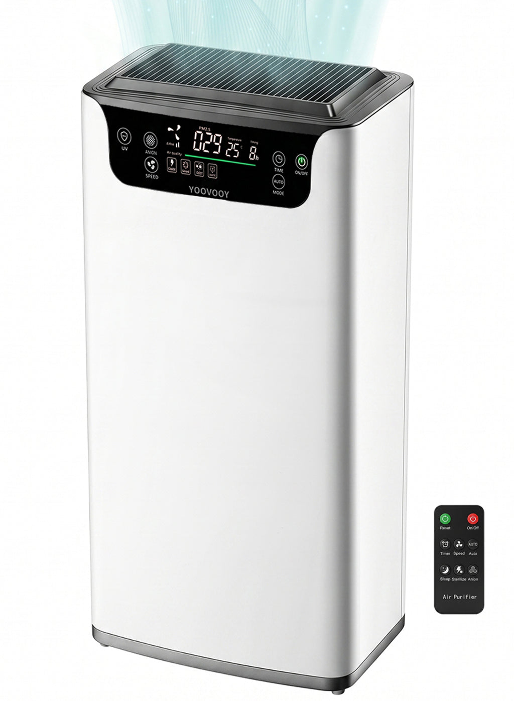 Air Purifier for Home & Bedroom Up to 80㎡, True HEPA Filter 99.5% Efficiency, UV Sterilization & Negative Ion Generator, Removes Dust, Pollen, Bacteria & Odor, PM2.5 & Temperature Display, Remote & Touch Control, 3 Speeds, Timer 1–12H