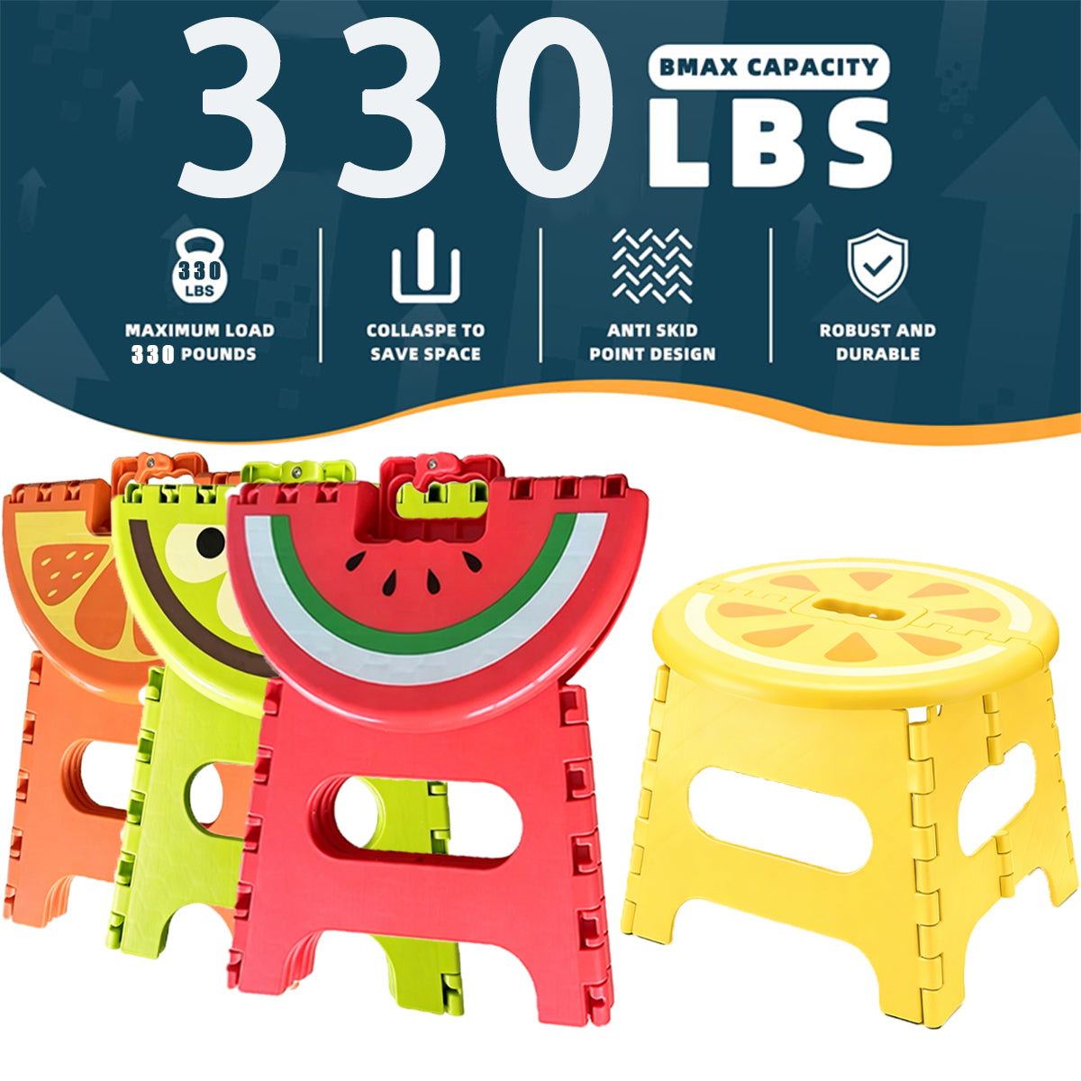 YOONISPRO 9 Inch Heavy Duty Folding Step Stool, Sturdy Collapsible Plastic Stool with Non-Slip Surface & Handle, Foldable Foot Stool for Adults in Kitchen Bathroom Bedroom Outdoor (Orange, Green, Yellow, Red)