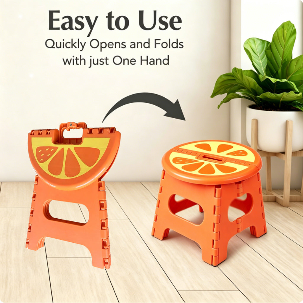 YOONISPRO 9 Inch Heavy Duty Folding Step Stool, Sturdy Collapsible Plastic Stool with Non-Slip Surface & Handle, Foldable Foot Stool for Adults in Kitchen Bathroom Bedroom Outdoor (Orange, Green, Yellow, Red)