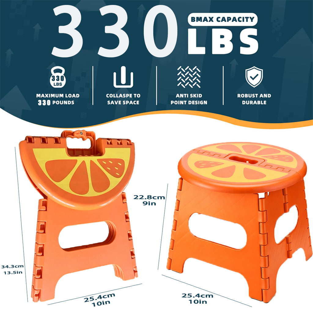 YOONISPRO 9 Inch Heavy Duty Folding Step Stool, Sturdy Collapsible Plastic Stool with Non-Slip Surface & Handle, Foldable Foot Stool for Adults in Kitchen Bathroom Bedroom Outdoor (Orange, Green, Yellow, Red)