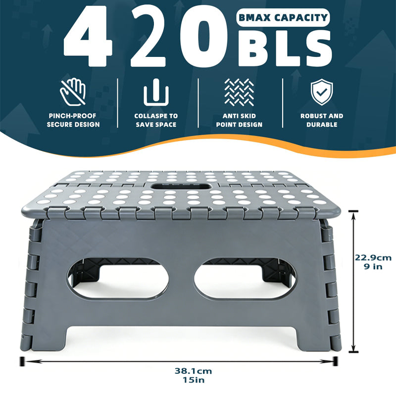 YOONISPRO 15-Inch Extra Wide 9 Inch Height Heavy Duty Folding Step Stool, Safer and More Comfortable Non-Slip Foldable Collapsible Plastic Stool for Adults, for Kitchen Bathroom Bedroom (Black, White, Grey)