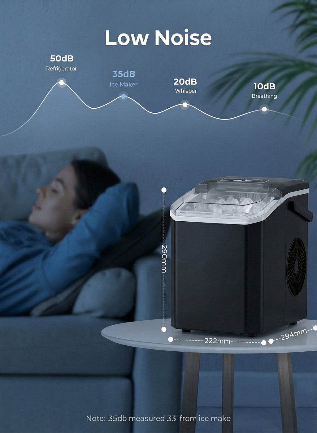 Countertop Ice Maker, 9 Cubes in 6 Mins, 15KG/24H, 100W Portable Ice Maker with Self-Cleaning, 1.3L Water Tank, Ice Basket & Scoop for Home Kitchen Office Party