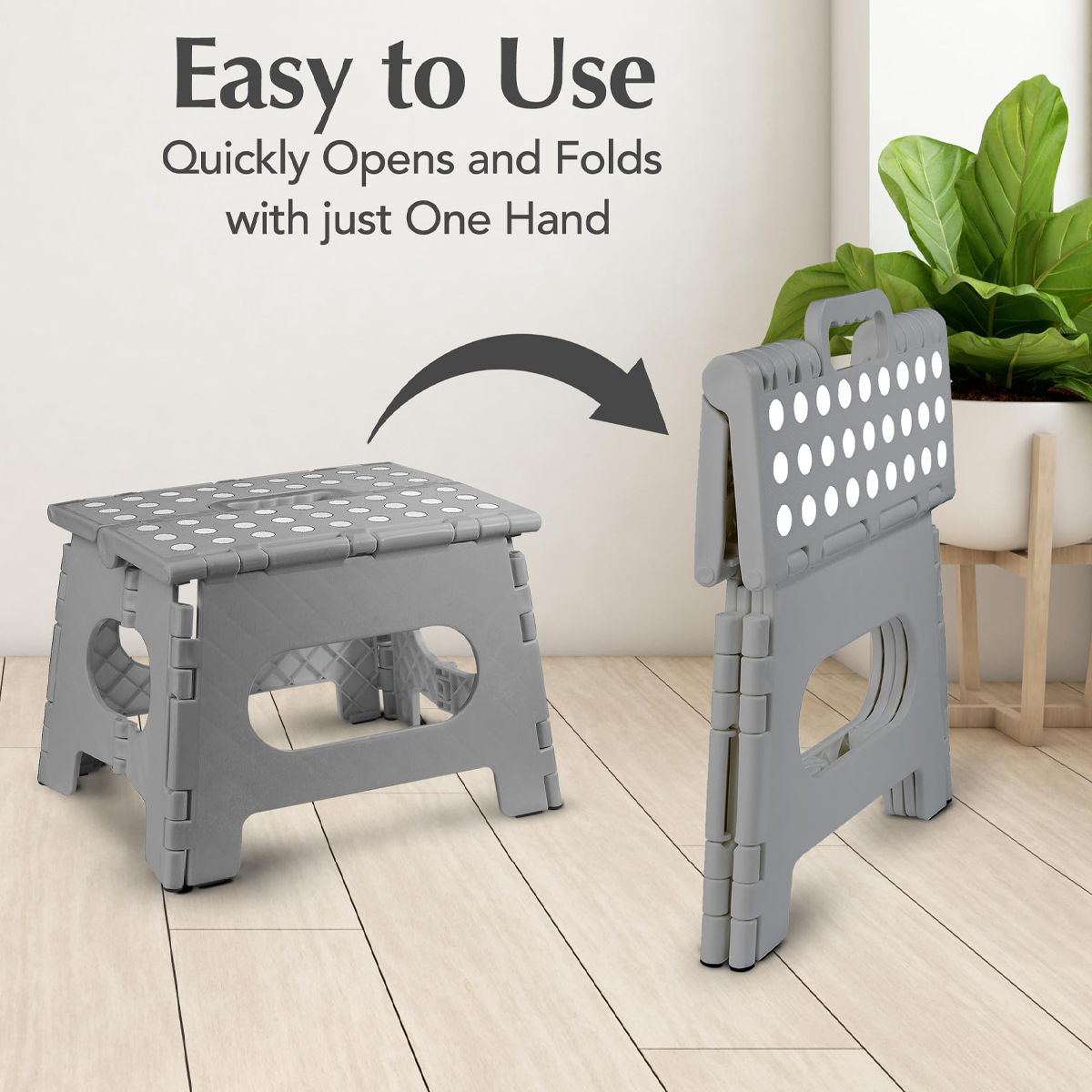 YOONISPRO Heavy Duty Foldable Step Stool for Adults 7.5-18 Inch - Collapsible Plastic Stool with Non-Slip Surface in Gray, Multi-Height for Kitchen Bathroom Bedroom (7.5/9/11/13/16/18 inch)