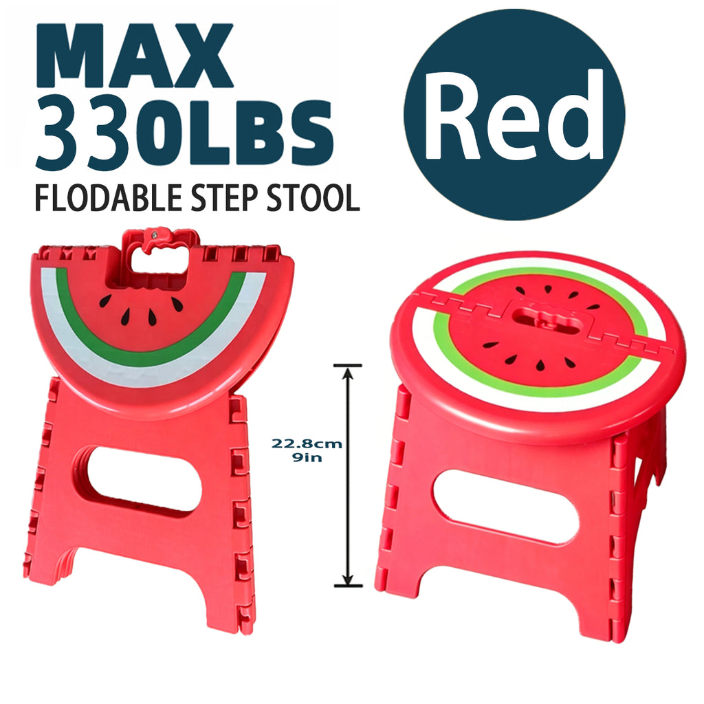 YOONISPRO 9 Inch Heavy Duty Folding Step Stool, Sturdy Collapsible Plastic Stool with Non-Slip Surface & Handle, Foldable Foot Stool for Adults in Kitchen Bathroom Bedroom Outdoor (Orange, Green, Yellow, Red)