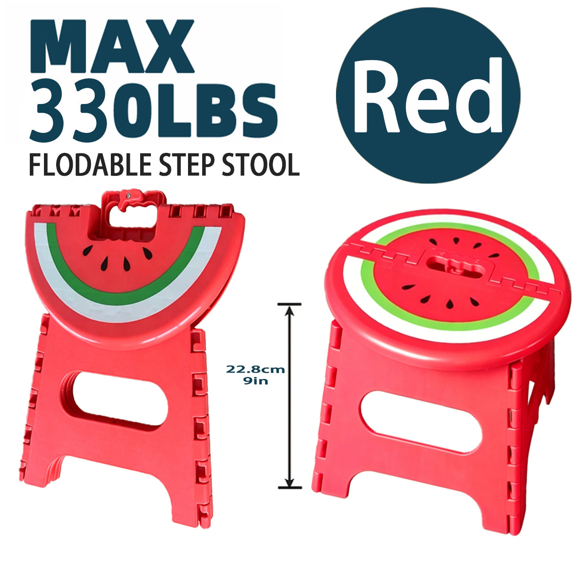 YOONISPRO 9 Inch Heavy Duty Folding Step Stool, Sturdy Collapsible Plastic Stool with Non-Slip Surface & Handle, Foldable Foot Stool for Adults in Kitchen Bathroom Bedroom Outdoor (Orange, Green, Yellow, Red)