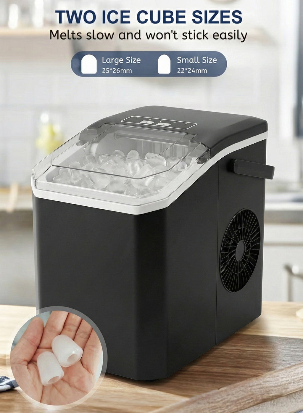 Countertop Ice Maker, 9 Cubes in 6 Mins, 15KG/24H, 100W Portable Ice Maker with Self-Cleaning, 1.3L Water Tank, Ice Basket & Scoop for Home Kitchen Office Party