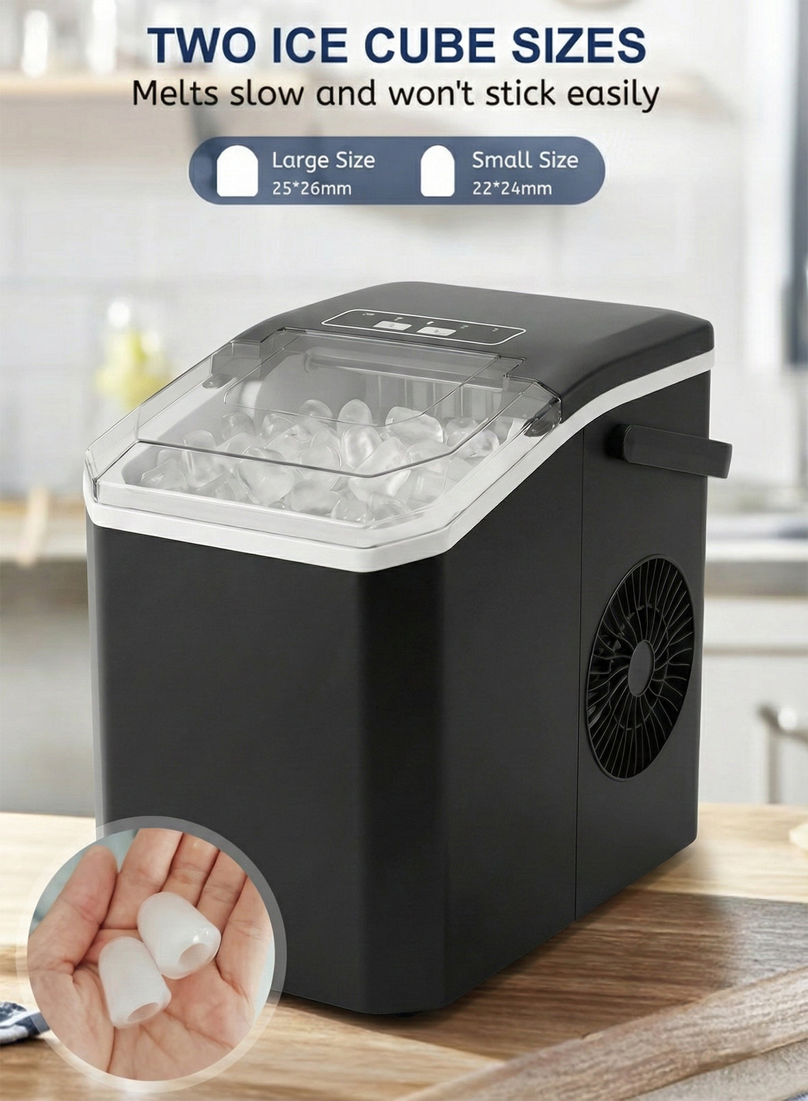 Countertop Ice Maker, 9 Cubes in 6 Mins, 15KG/24H, 100W Portable Ice Maker with Self-Cleaning, 1.3L Water Tank, Ice Basket & Scoop for Home Kitchen Office Party