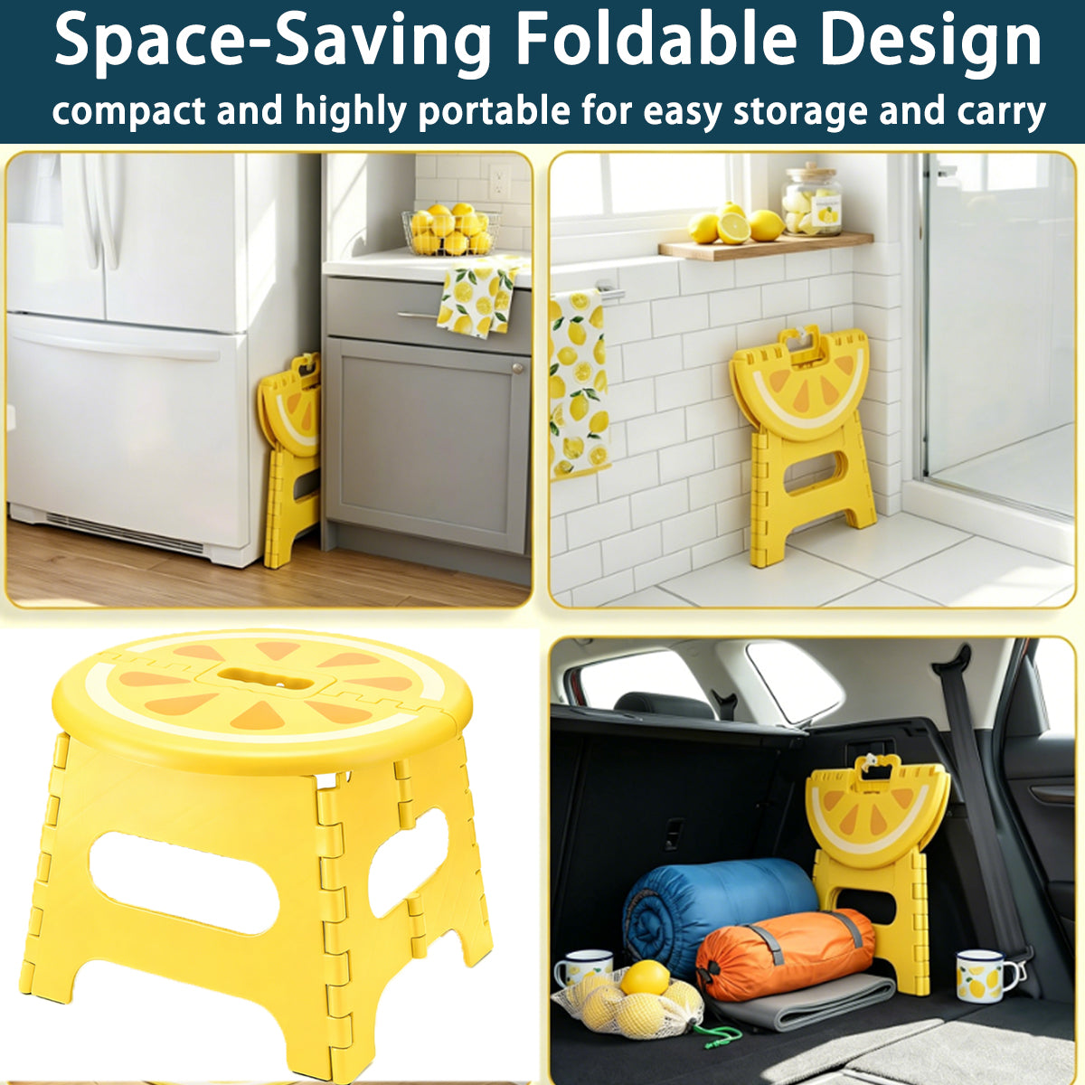 YOONISPRO 9 Inch Heavy Duty Folding Step Stool, Sturdy Collapsible Plastic Stool with Non-Slip Surface & Handle, Foldable Foot Stool for Adults in Kitchen Bathroom Bedroom Outdoor (Orange, Green, Yellow, Red)