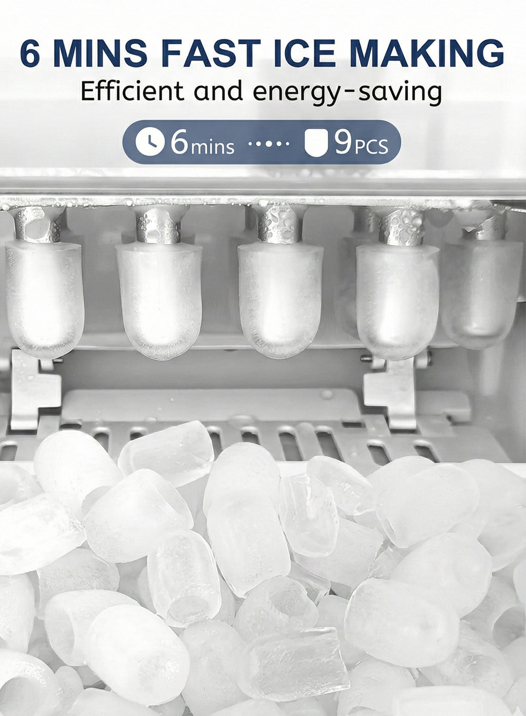 Countertop Ice Maker, 9 Cubes in 6 Mins, 15KG/24H, 100W Portable Ice Maker with Self-Cleaning, 1.3L Water Tank, Ice Basket & Scoop for Home Kitchen Office Party