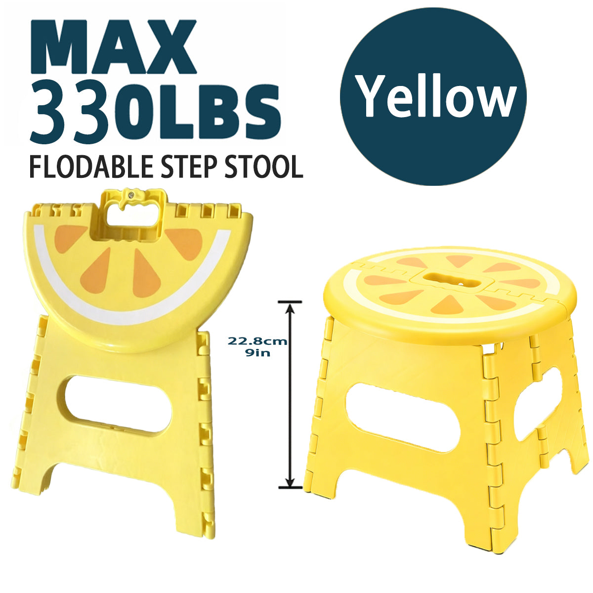 YOONISPRO 9 Inch Heavy Duty Folding Step Stool, Sturdy Collapsible Plastic Stool with Non-Slip Surface & Handle, Foldable Foot Stool for Adults in Kitchen Bathroom Bedroom Outdoor (Orange, Green, Yellow, Red)