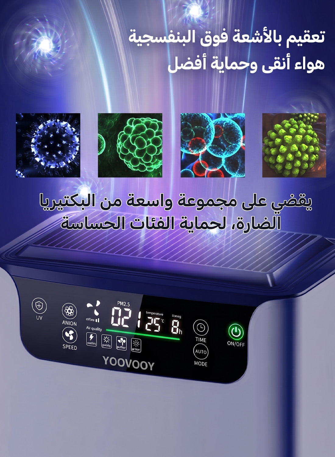 Air Purifier for Home & Bedroom Up to 80㎡, True HEPA Filter 99.5% Efficiency, UV Sterilization & Negative Ion Generator, Removes Dust, Pollen, Bacteria & Odor, PM2.5 & Temperature Display, Remote & Touch Control, 3 Speeds, Timer 1–12H