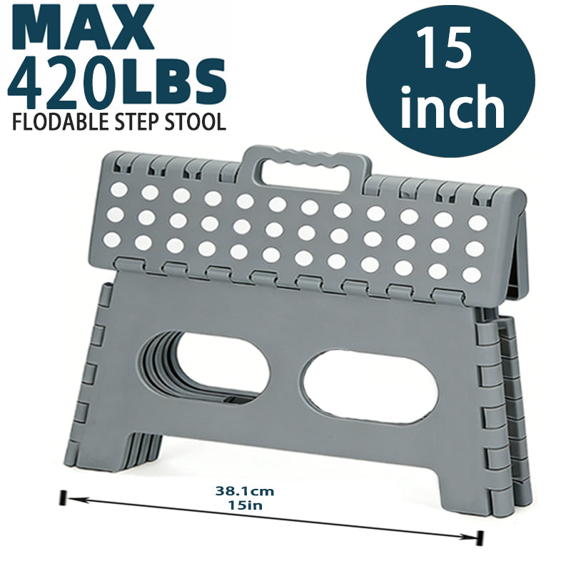 YOONISPRO 15-Inch Extra Wide 9 Inch Height Heavy Duty Folding Step Stool, Safer and More Comfortable Non-Slip Foldable Collapsible Plastic Stool for Adults, for Kitchen Bathroom Bedroom (Black, White, Grey)