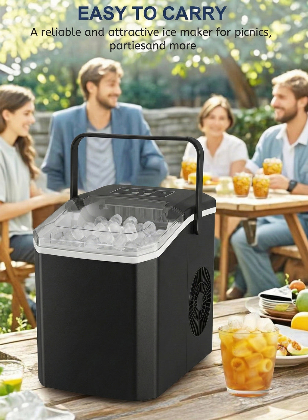 Countertop Ice Maker, 9 Cubes in 6 Mins, 15KG/24H, 100W Portable Ice Maker with Self-Cleaning, 1.3L Water Tank, Ice Basket & Scoop for Home Kitchen Office Party