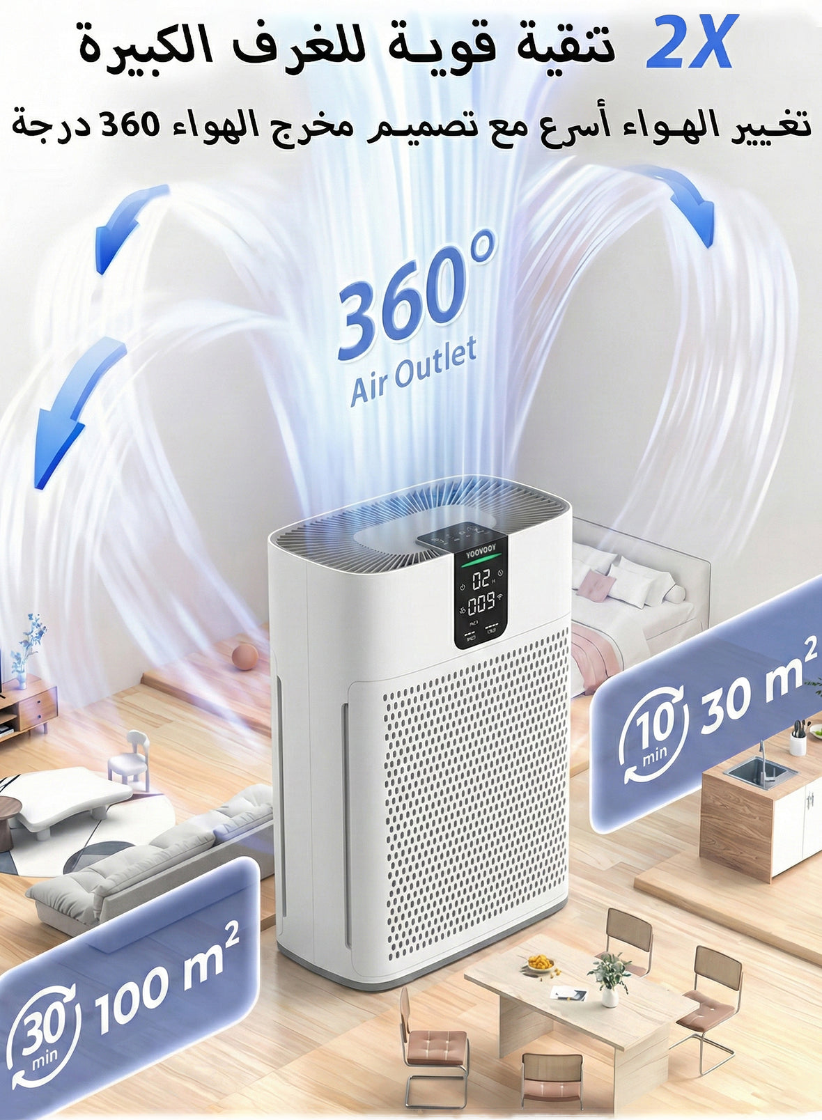 Smart  Air Purifier for Home Large Room, Up to 100㎡, PM2.5 Air Quality Display, TRUE HEPA Air Purifier, App or Touch Control, 22dB Sleep Mode, Air Cleaner for Pets, Dust, Smoke, Pollen & Odor