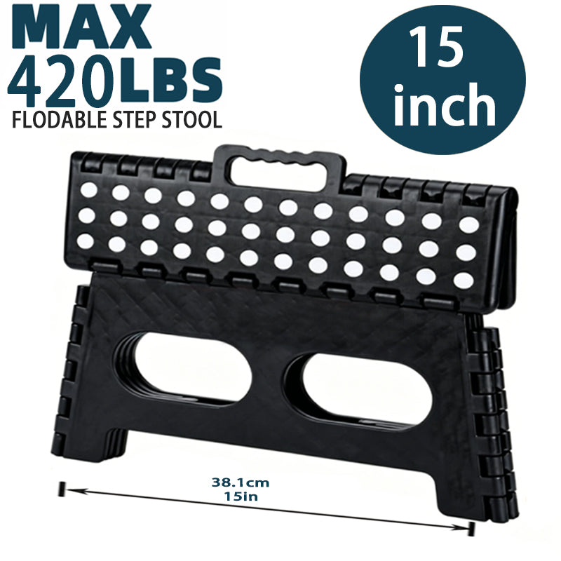 YOONISPRO 15-Inch Extra Wide 9 Inch Height Heavy Duty Folding Step Stool, Safer and More Comfortable Non-Slip Foldable Collapsible Plastic Stool for Adults, for Kitchen Bathroom Bedroom (Black, White, Grey)