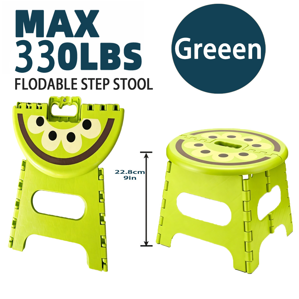 YOONISPRO 9 Inch Heavy Duty Folding Step Stool, Sturdy Collapsible Plastic Stool with Non-Slip Surface & Handle, Foldable Foot Stool for Adults in Kitchen Bathroom Bedroom Outdoor (Orange, Green, Yellow, Red)