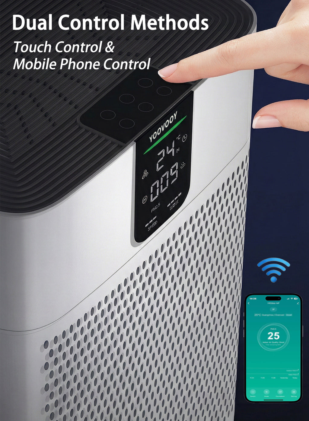 Smart  Air Purifier for Home Large Room, Up to 100㎡, PM2.5 Air Quality Display, TRUE HEPA Air Purifier, App or Touch Control, 22dB Sleep Mode, Air Cleaner for Pets, Dust, Smoke, Pollen & Odor