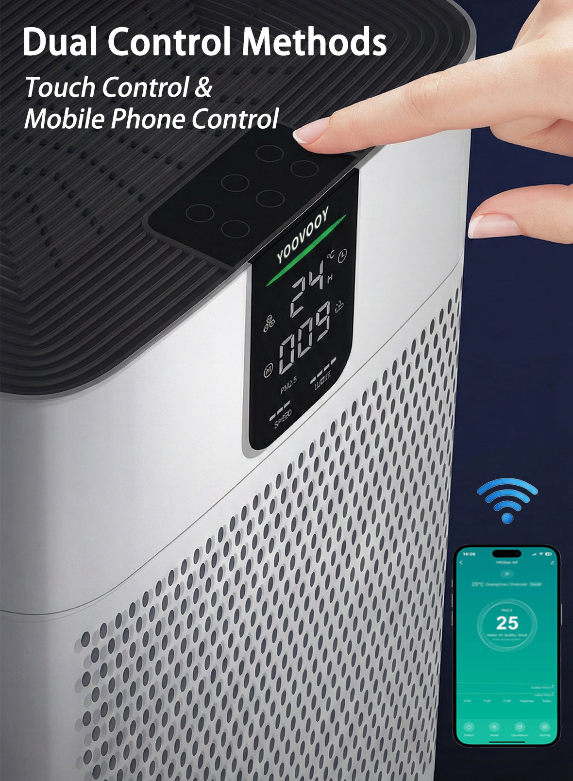 Smart  Air Purifier for Home Large Room, Up to 100㎡, PM2.5 Air Quality Display, TRUE HEPA Air Purifier, App or Touch Control, 22dB Sleep Mode, Air Cleaner for Pets, Dust, Smoke, Pollen & Odor