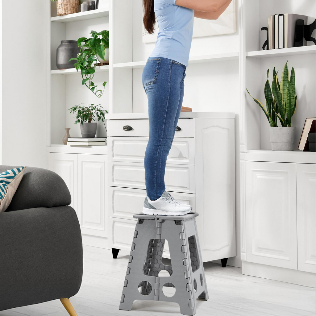 YOONISPRO Heavy Duty Foldable Step Stool for Adults 7.5-18 Inch - Collapsible Plastic Stool with Non-Slip Surface in Gray, Multi-Height for Kitchen Bathroom Bedroom (7.5/9/11/13/16/18 inch)