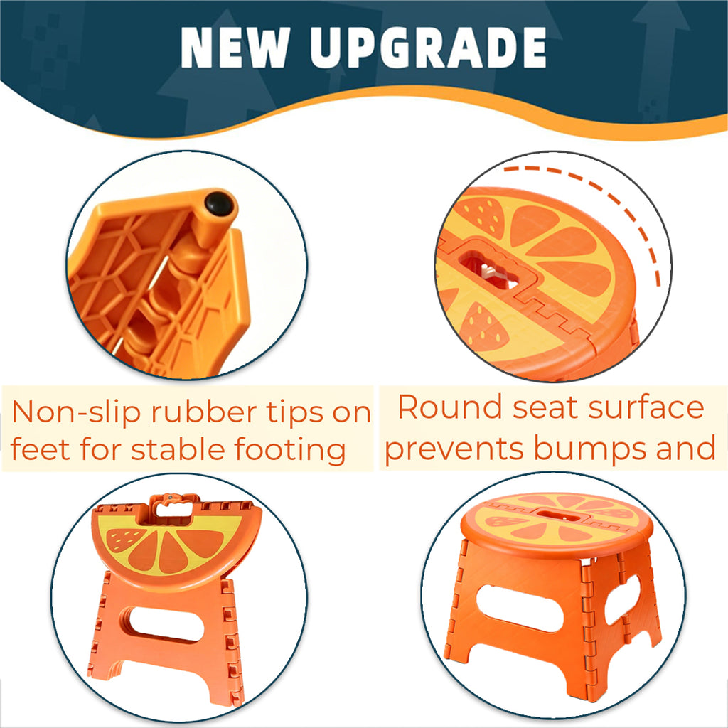 YOONISPRO 9 Inch Heavy Duty Folding Step Stool, Sturdy Collapsible Plastic Stool with Non-Slip Surface & Handle, Foldable Foot Stool for Adults in Kitchen Bathroom Bedroom Outdoor (Orange, Green, Yellow, Red)