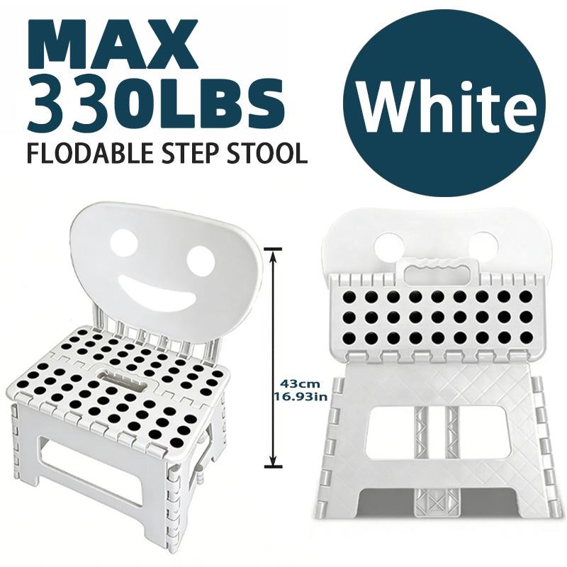 YOONISPRO Folding Step Stool - 2-in-1 Foldable Chair & Step Stool with Backrest, Heavy Duty Plastic Non-Slip Surface Collapsible Design with Easy Carry Handles for Kitchen Bathroom Bedroom, for Adults (Black, White, Grey)
