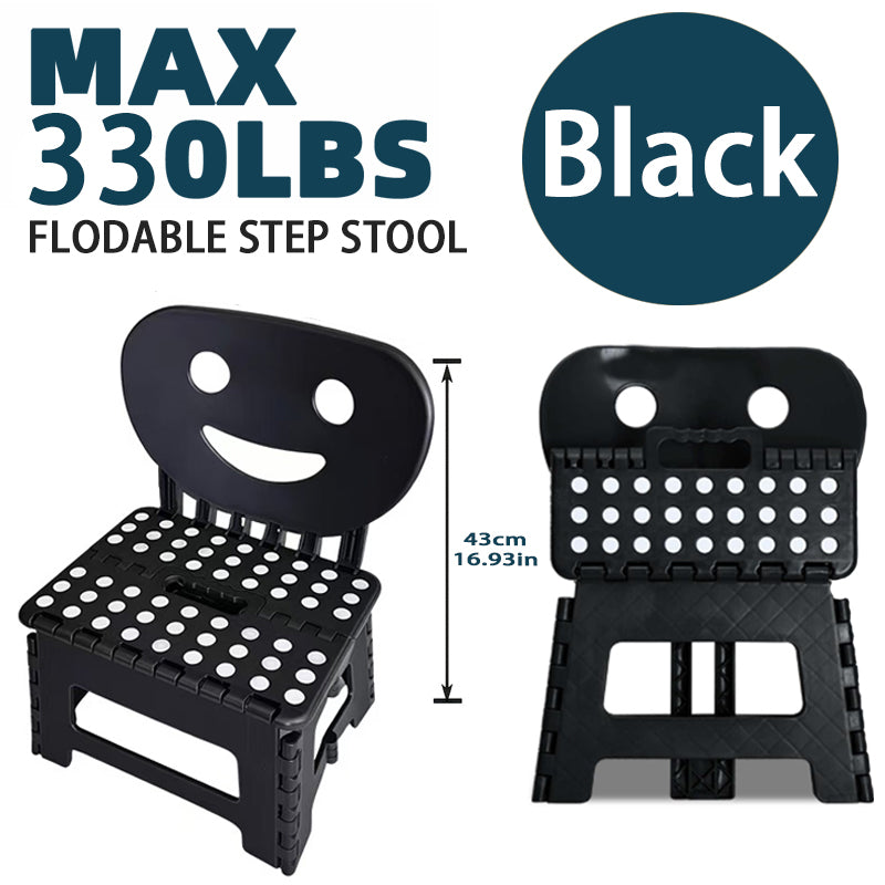 YOONISPRO Folding Step Stool - 2-in-1 Foldable Chair & Step Stool with Backrest, Heavy Duty Plastic Non-Slip Surface Collapsible Design with Easy Carry Handles for Kitchen Bathroom Bedroom, for Adults (Black, White, Grey)