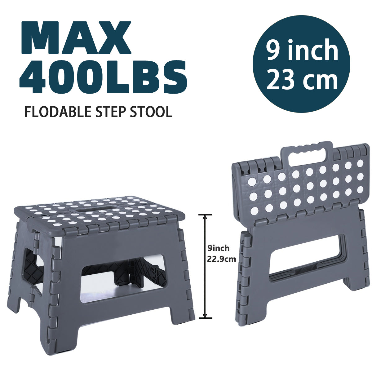 YOONISPRO Heavy Duty Foldable Step Stool for Adults 7.5-18 Inch - Collapsible Plastic Stool with Non-Slip Surface in Gray, Multi-Height for Kitchen Bathroom Bedroom (7.5/9/11/13/16/18 inch)