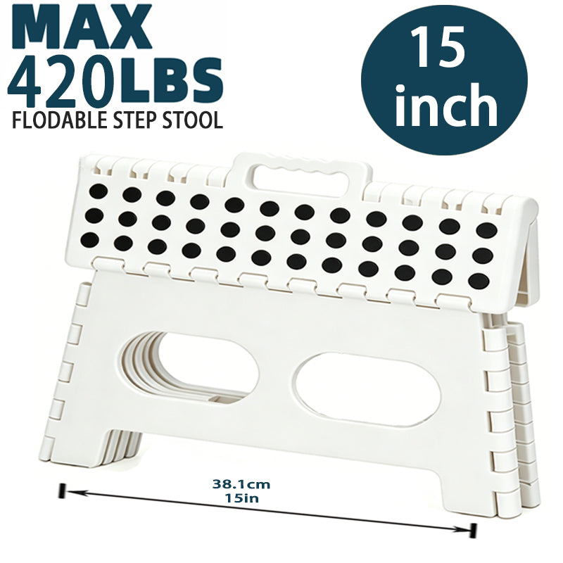 YOONISPRO 15-Inch Extra Wide 9 Inch Height Heavy Duty Folding Step Stool, Safer and More Comfortable Non-Slip Foldable Collapsible Plastic Stool for Adults, for Kitchen Bathroom Bedroom (Black, White, Grey)
